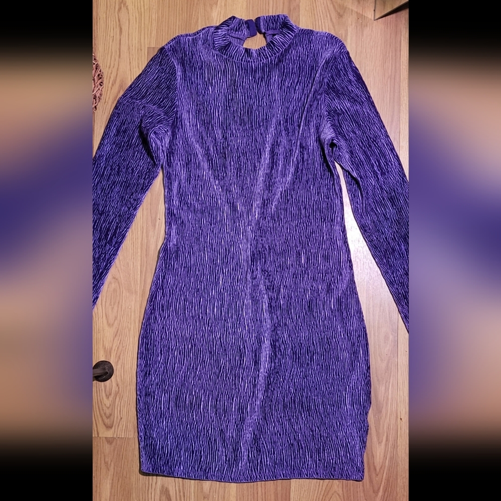 H&M Divided Longsleeve Purple Ribbed Print Backless Dress S